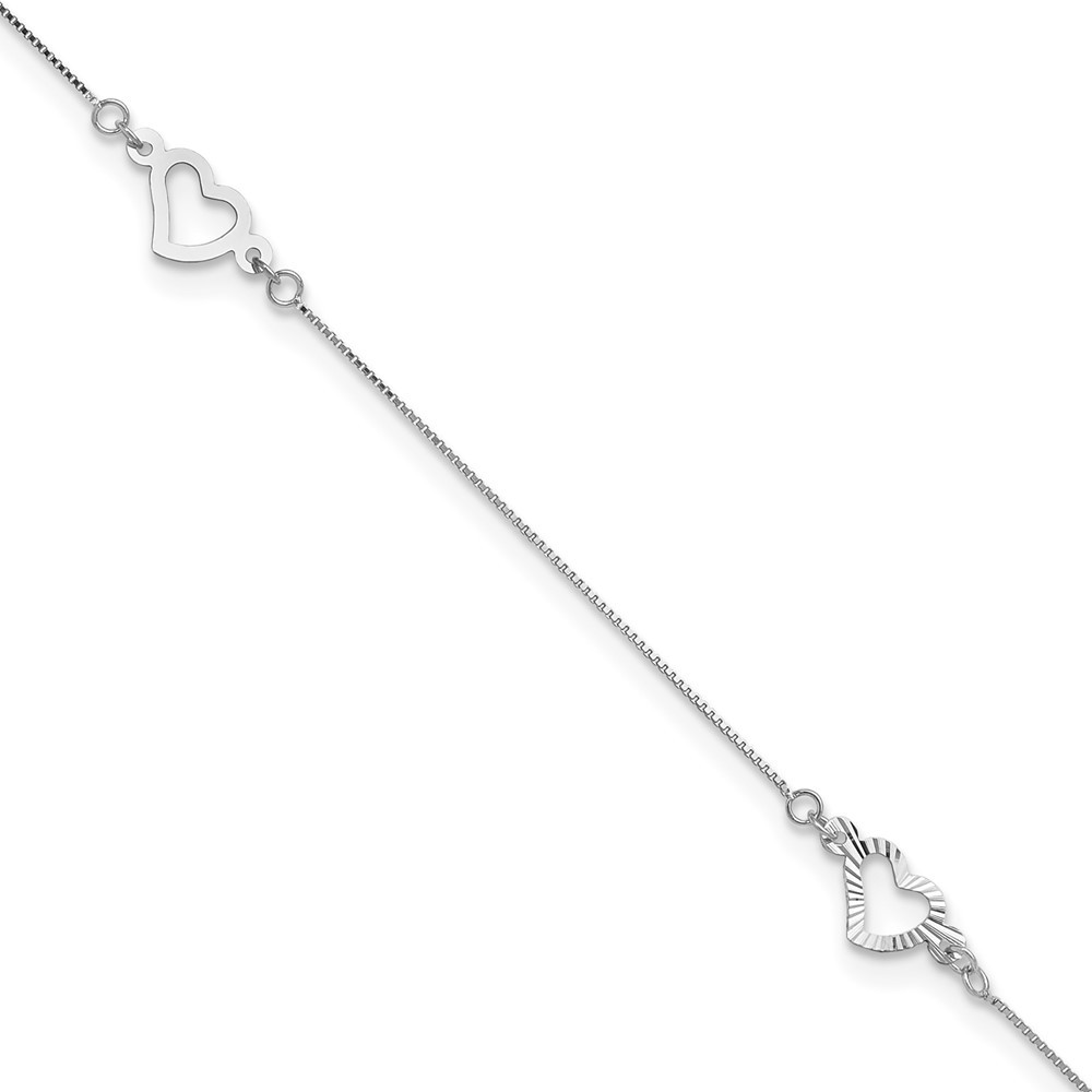 14K White Gold Fancy Heart Charm 9" Plus 1" ext. Summer Fun Fine Jewelry Anklet